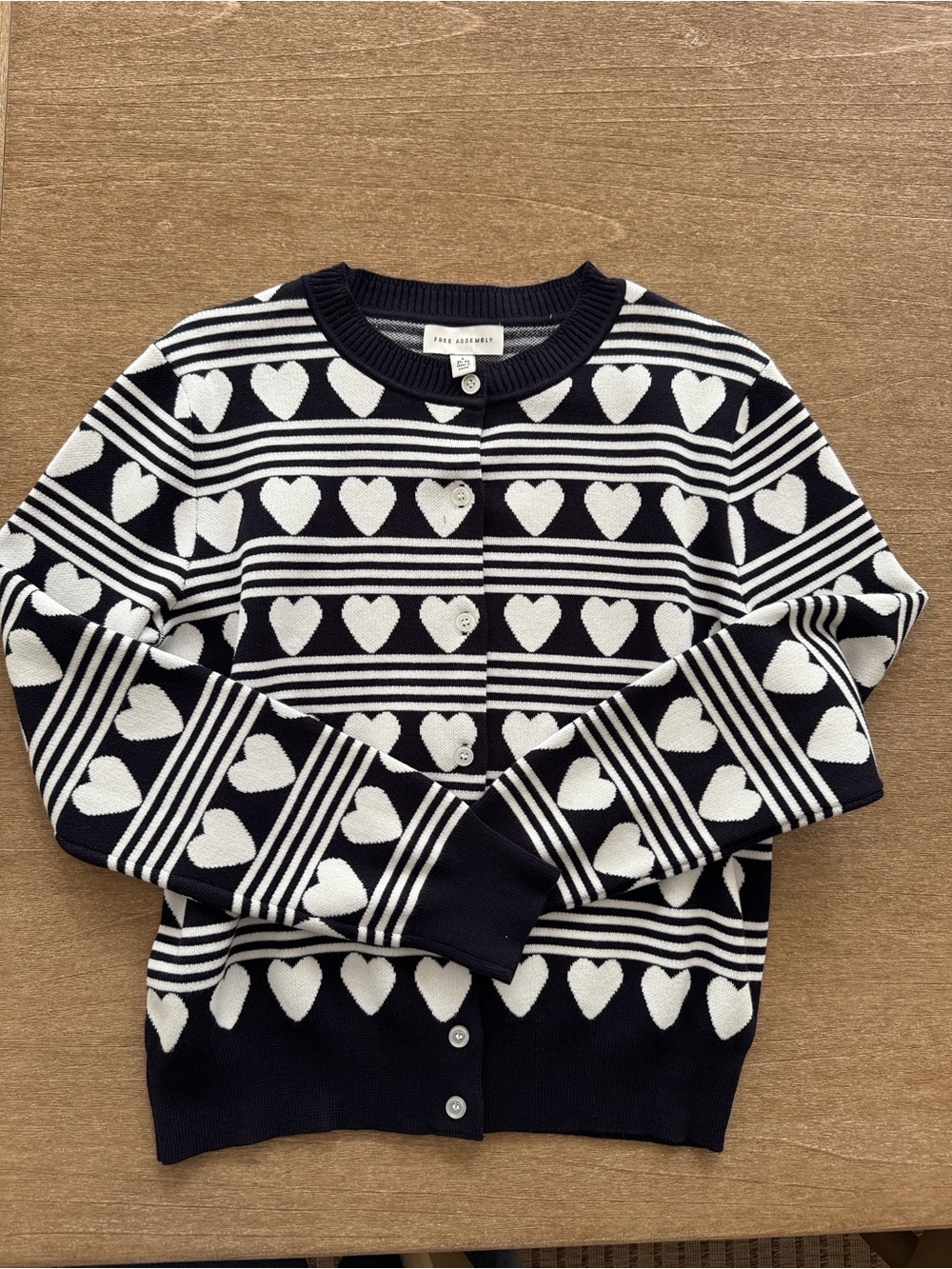 Striped Heart-Pattern Navy Cardigan by Frame Denim